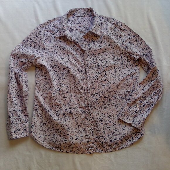 Womens Bohemian "Floral Spackle Collage" Button Down Collared Long Sleeve Top - Picture 8 of 9